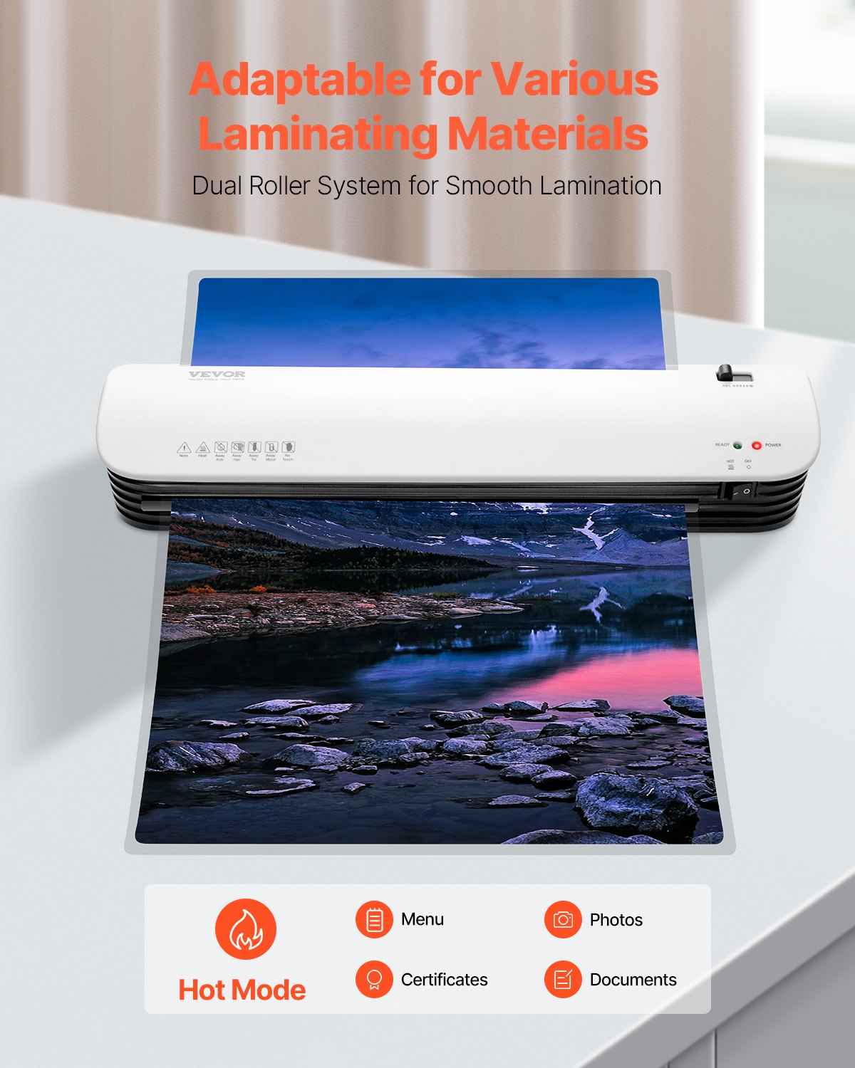 VEVOR Laminator Machine, Thermal Laminator for Max A3 Paper Size, 2-3 min Quick Warm Portable Laminator, 3-5 mil Thickness, Ideal for Home, Office, Business, or School Supplies, White + Black - BGFMJA3RY35MSW255V1 - view 3