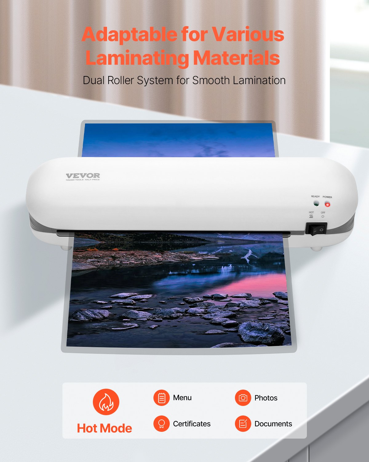 VEVOR Laminator Machine, Thermal Laminator for Max A4 Paper Size, 3-4 min Quick Warm Portable Laminator, 3-5 mil Thickness, Ideal for Home, Office, Business, or School Supplies, White + Grey - BGFMJA4RY35MC803EV1 - view 3