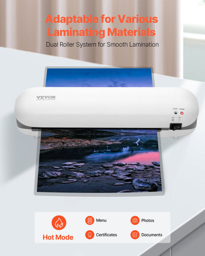 VEVOR Laminator Machine, Thermal Laminator for Max A4 Paper Size, 3-4 min Quick Warm Portable Laminator, 3-5 mil Thickness, Ideal for Home, Office, Business, or School Supplies, White + Grey - BGFMJA4RY35MC803EV1 - view 3