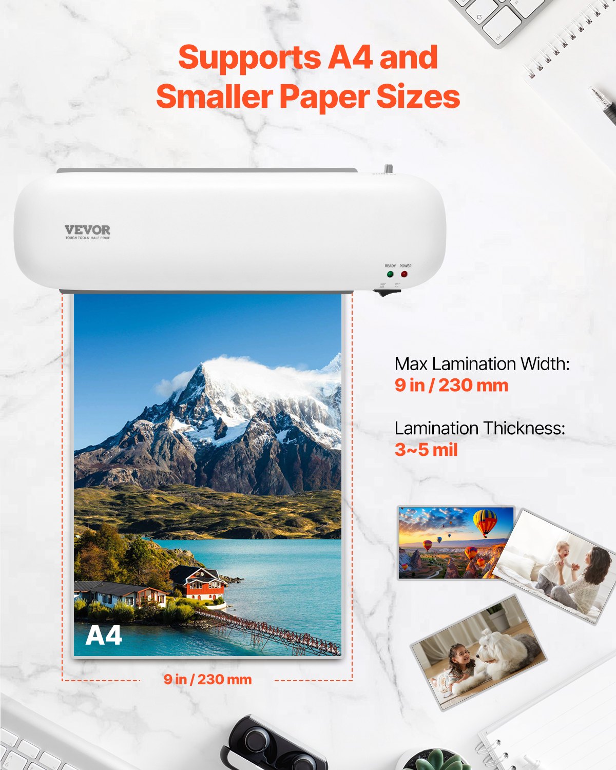 VEVOR Laminator Machine, Thermal Laminator for Max A4 Paper Size, 3-4 min Quick Warm Portable Laminator, 3-5 mil Thickness, Ideal for Home, Office, Business, or School Supplies, White + Grey - BGFMJA4RY35MC803EV1 - view 4