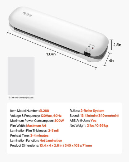 VEVOR Laminator Machine, Thermal Laminator for Max A4 Paper Size, 3-4 min Quick Warm Portable Laminator, 3-5 mil Thickness, Ideal for Home, Office, Business, or School Supplies, White + Grey - BGFMJA4RY35MC803EV1 - view 8