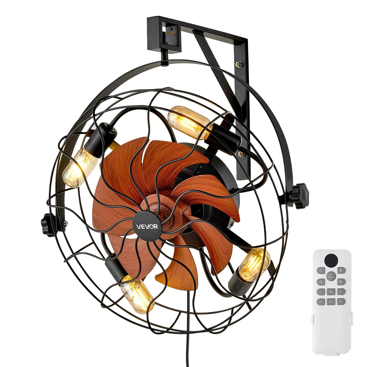VEVOR Wall Mounted Fan with Lights, 21 inch Wall Mount Fan with Remote, 6 Speeds Plug in Wall Fan, Timer, 360°Adjustable Tilt for Bedroom,Garage,Workshop (Compatible 4 E26 Bulb Sockets,No Bulb) - BGFSD20INCHEDE2W7001V1 - view 1
