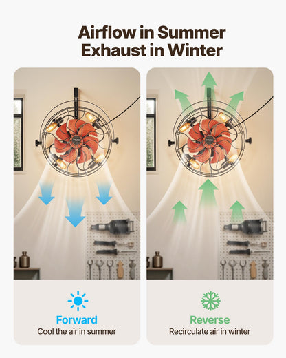 VEVOR Wall Mounted Fan with Lights, 21 inch Wall Mount Fan with Remote, 6 Speeds Plug in Wall Fan, Timer, 360°Adjustable Tilt for Bedroom,Garage,Workshop (Compatible 4 E26 Bulb Sockets,No Bulb) - BGFSD20INCHEDE2W7001V1 - view 7