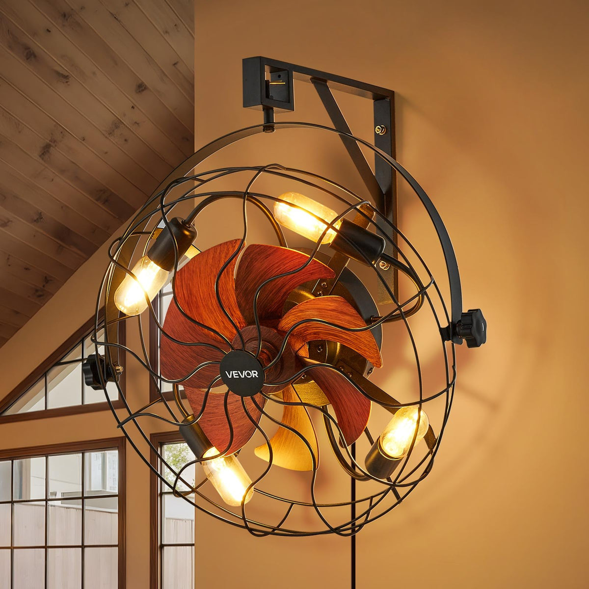 VEVOR Wall Mounted Fan with Lights, 21 inch Wall Mount Fan with Remote, 6 Speeds Plug in Wall Fan, Timer, 360°Adjustable Tilt for Bedroom,Garage,Workshop (Compatible 4 E26 Bulb Sockets,No Bulb) - BGFSD20INCHEDE2W7001V1 - view 9