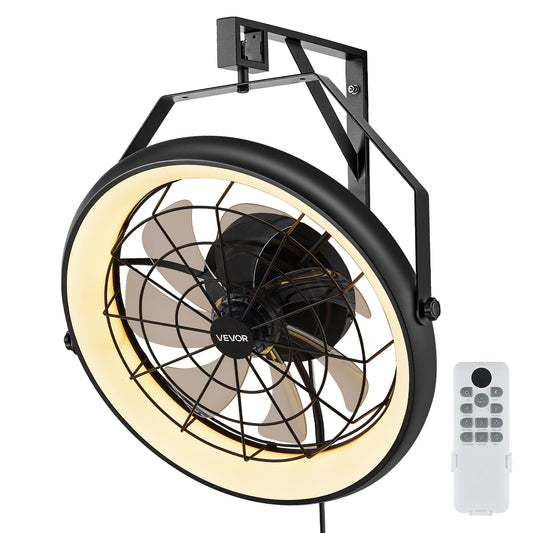 VEVOR Wall Mounted Fan with Lights, 22 inch Wall Mount Fan with Remote, 6 Speeds Plug in Wall Fan, Reversible, Dimmable 3-color Lighting, Timer, 360°Adjustable Tilt for Workshop, Patio, Home - BGFSD23INCHKMNGQK001V1 - view 1