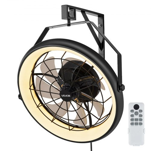 VEVOR Wall Mounted Fan with Lights, 22 inch Wall Mount Fan with Remote, 6 Speeds Plug in Wall Fan, Reversible, Dimmable 3-color Lighting, Timer, 360°Adjustable Tilt for Workshop, Patio, Home - BGFSD23INCHKMNGQK001V1 - view 2