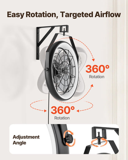 VEVOR Wall Mounted Fan with Lights, 22 inch Wall Mount Fan with Remote, 6 Speeds Plug in Wall Fan, Reversible, Dimmable 3-color Lighting, Timer, 360°Adjustable Tilt for Workshop, Patio, Home - BGFSD23INCHKMNGQK001V1 - view 6