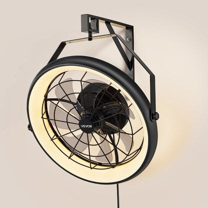 VEVOR Wall Mounted Fan with Lights, 22 inch Wall Mount Fan with Remote, 6 Speeds Plug in Wall Fan, Reversible, Dimmable 3-color Lighting, Timer, 360°Adjustable Tilt for Workshop, Patio, Home - BGFSD23INCHKMNGQK001V1 - view 9