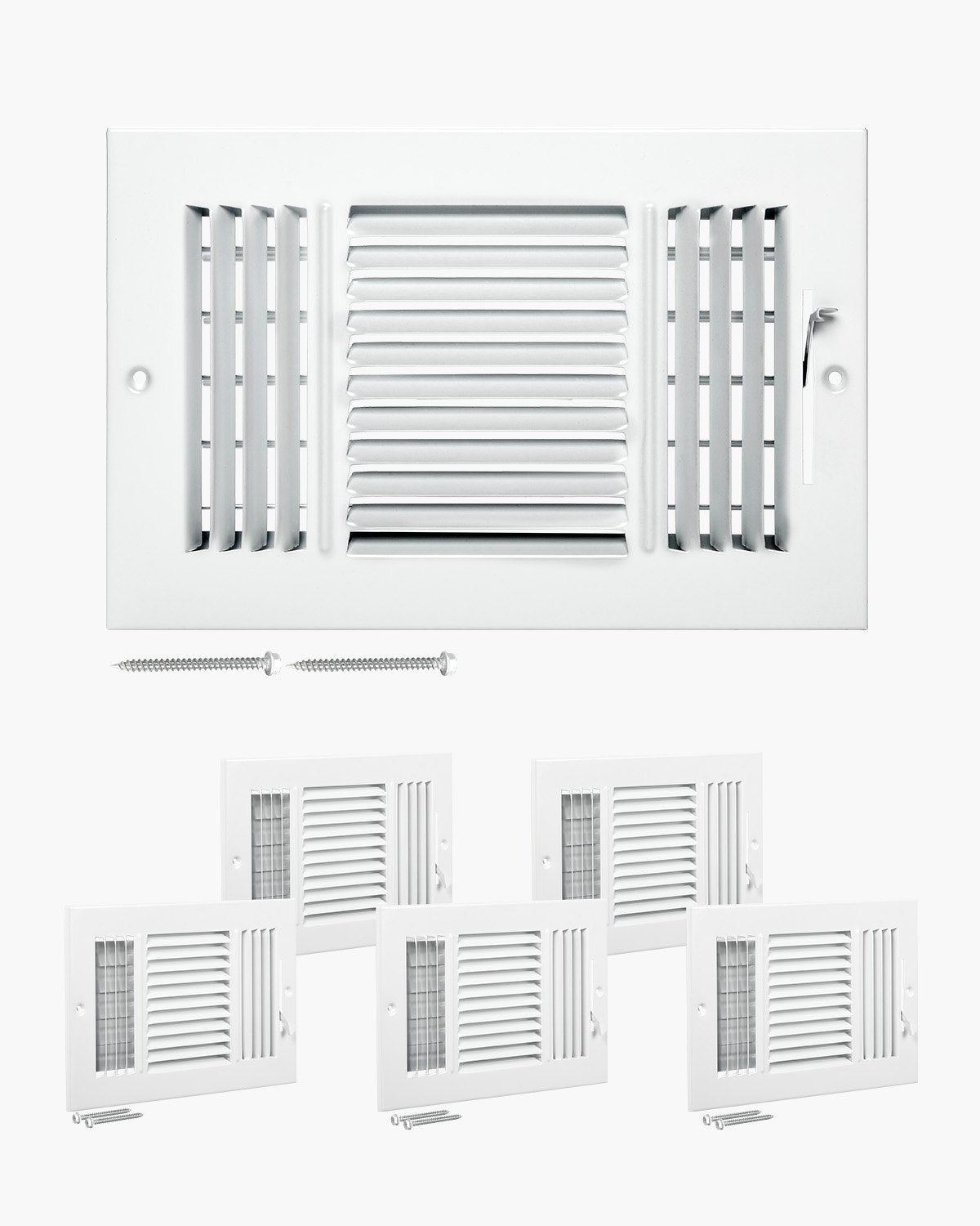 VEVOR 6 x 10 Inch Floor Registers, 6-Pack Floor Vents, HVAC 3-Direction Iron Vent Grilles for Home/Office Wall & Ceiling, Rustproof Anti-Peeling Air Vents Deflector Adjustable with Metal Damper, White - BGGZTFKTSLQMKPUAOV0 - view 1