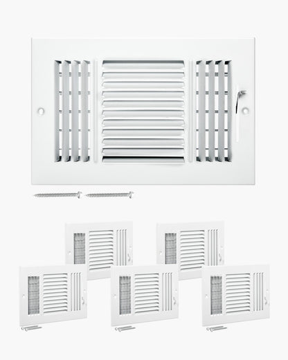 VEVOR 6 x 10 Inch Floor Registers, 6-Pack Floor Vents, HVAC 3-Direction Iron Vent Grilles for Home/Office Wall & Ceiling, Rustproof Anti-Peeling Air Vents Deflector Adjustable with Metal Damper, White - BGGZTFKTSLQMKPUAOV0 - view 1