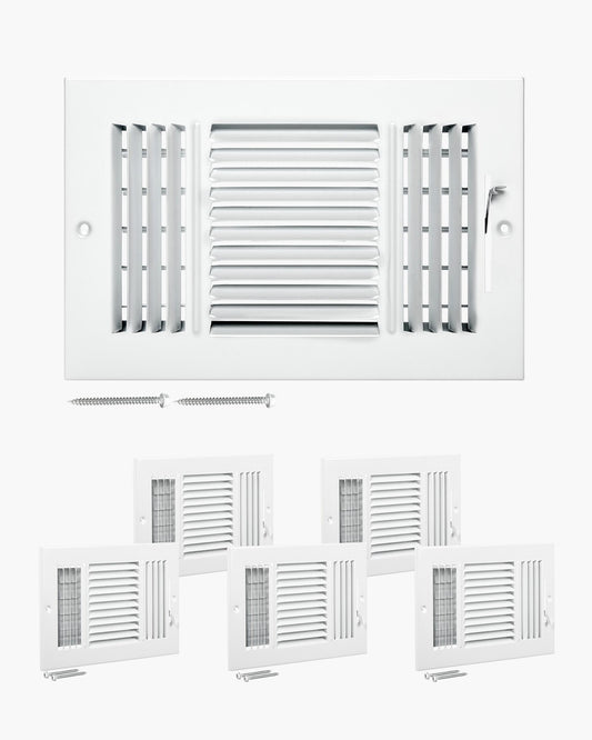 VEVOR 6 x 10 Inch Floor Registers, 6-Pack Floor Vents, HVAC 3-Direction Iron Vent Grilles for Home/Office Wall & Ceiling, Rustproof Anti-Peeling Air Vents Deflector Adjustable with Metal Damper, White - BGGZTFKTSLQMKPUAOV0 - view 1