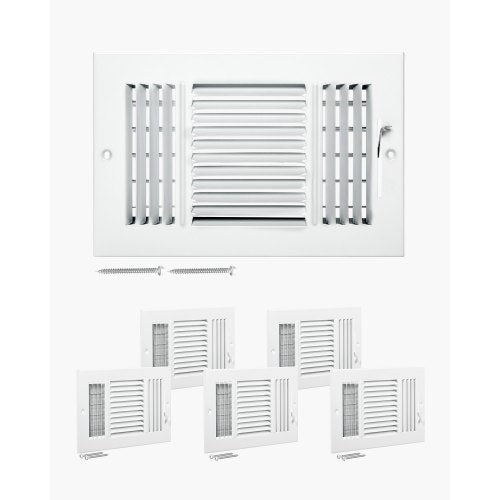 VEVOR 6 x 10 Inch Floor Registers, 6-Pack Floor Vents, HVAC 3-Direction Iron Vent Grilles for Home/Office Wall & Ceiling, Rustproof Anti-Peeling Air Vents Deflector Adjustable with Metal Damper, White - BGGZTFKTSLQMKPUAOV0 - view 2