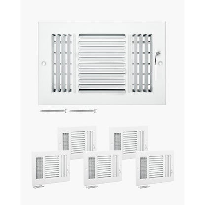 VEVOR 6 x 10 Inch Floor Registers, 6-Pack Floor Vents, HVAC 3-Direction Iron Vent Grilles for Home/Office Wall & Ceiling, Rustproof Anti-Peeling Air Vents Deflector Adjustable with Metal Damper, White - BGGZTFKTSLQMKPUAOV0 - view 2