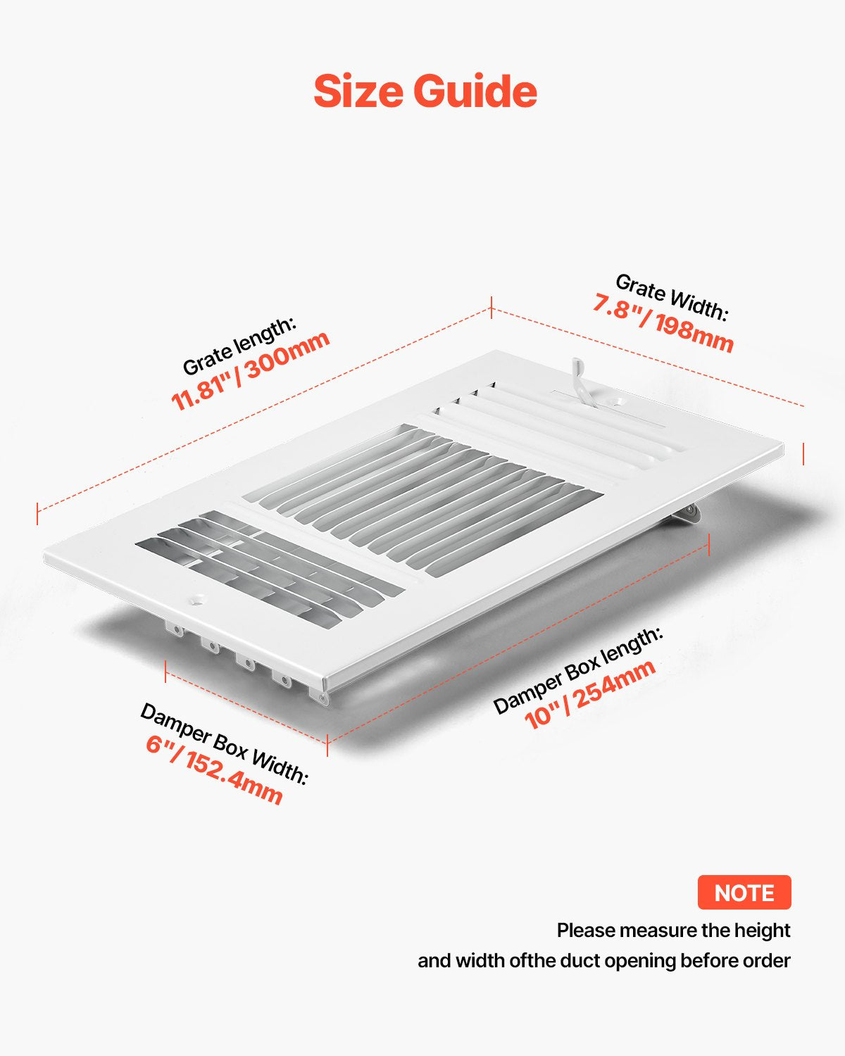VEVOR 6 x 10 Inch Floor Registers, 6-Pack Floor Vents, HVAC 3-Direction Iron Vent Grilles for Home/Office Wall & Ceiling, Rustproof Anti-Peeling Air Vents Deflector Adjustable with Metal Damper, White - BGGZTFKTSLQMKPUAOV0 - view 3