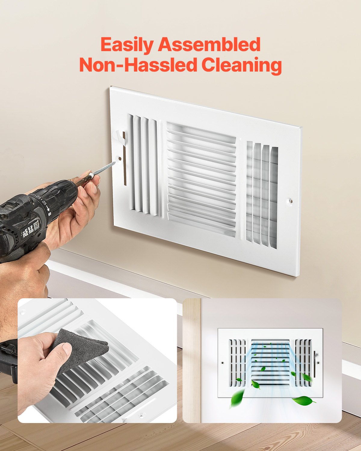 VEVOR 6 x 10 Inch Floor Registers, 6-Pack Floor Vents, HVAC 3-Direction Iron Vent Grilles for Home/Office Wall & Ceiling, Rustproof Anti-Peeling Air Vents Deflector Adjustable with Metal Damper, White - BGGZTFKTSLQMKPUAOV0 - view 7