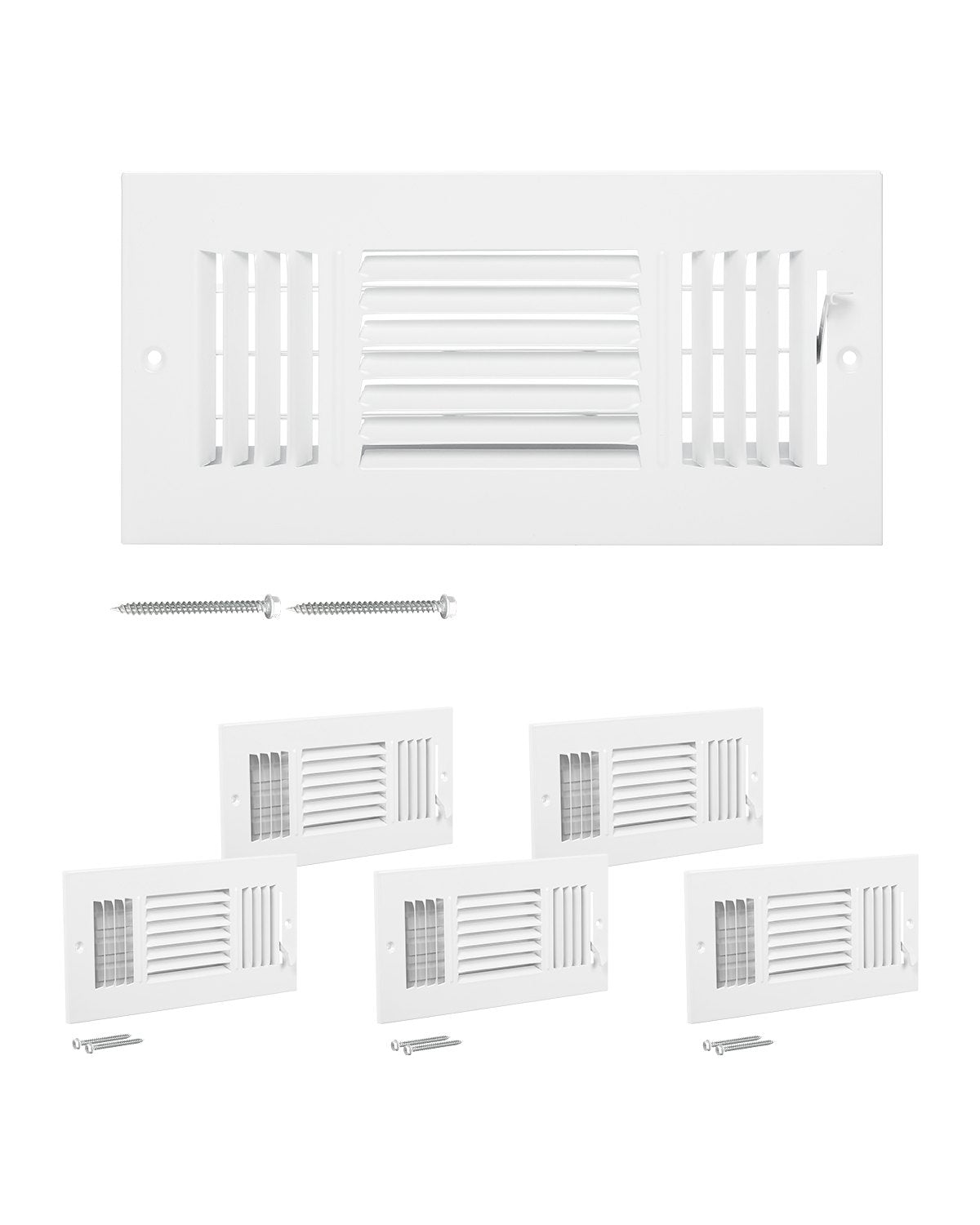 VEVOR 4 x 10 Inch Floor Registers, 6-Pack Floor Vents, HVAC 3-Direction Iron Vent Grilles for Home/Office Wall & Ceiling, Rustproof Anti-Peeling Air Vents Deflector Adjustable with Metal Damper, White - BGGZTFKTSLQMW2UCAV0 - view 1