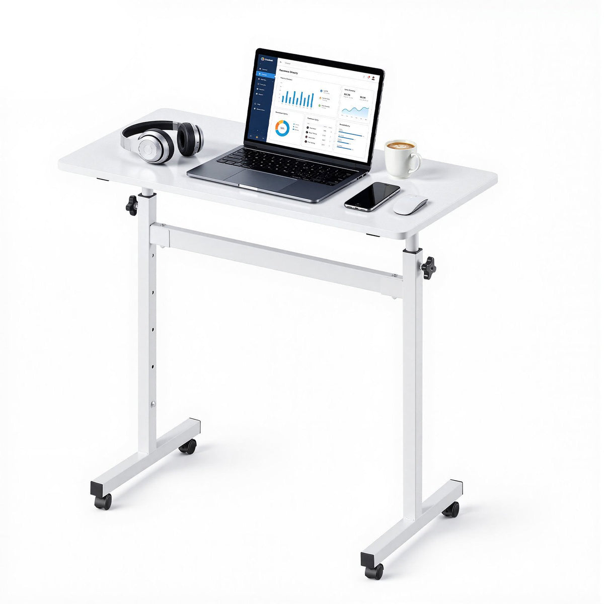 VEVOR Standing Desk, Adjustable Height Mobile Stand Up Desk with Lockable Casters, 32 x 16 in Small Computer Sit Stand Rolling Workstation with Hook, 55.1 lbs Desktop Capacity, for Home Office, White - BGGZTXYAZCGS0HXSV001V0 - view 1