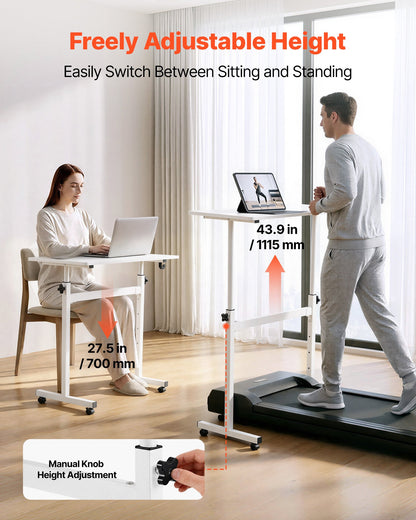 VEVOR Standing Desk, Adjustable Height Mobile Stand Up Desk with Lockable Casters, 32 x 16 in Small Computer Sit Stand Rolling Workstation with Hook, 55.1 lbs Desktop Capacity, for Home Office, White - BGGZTXYAZCGS0HXSV001V0 - view 4