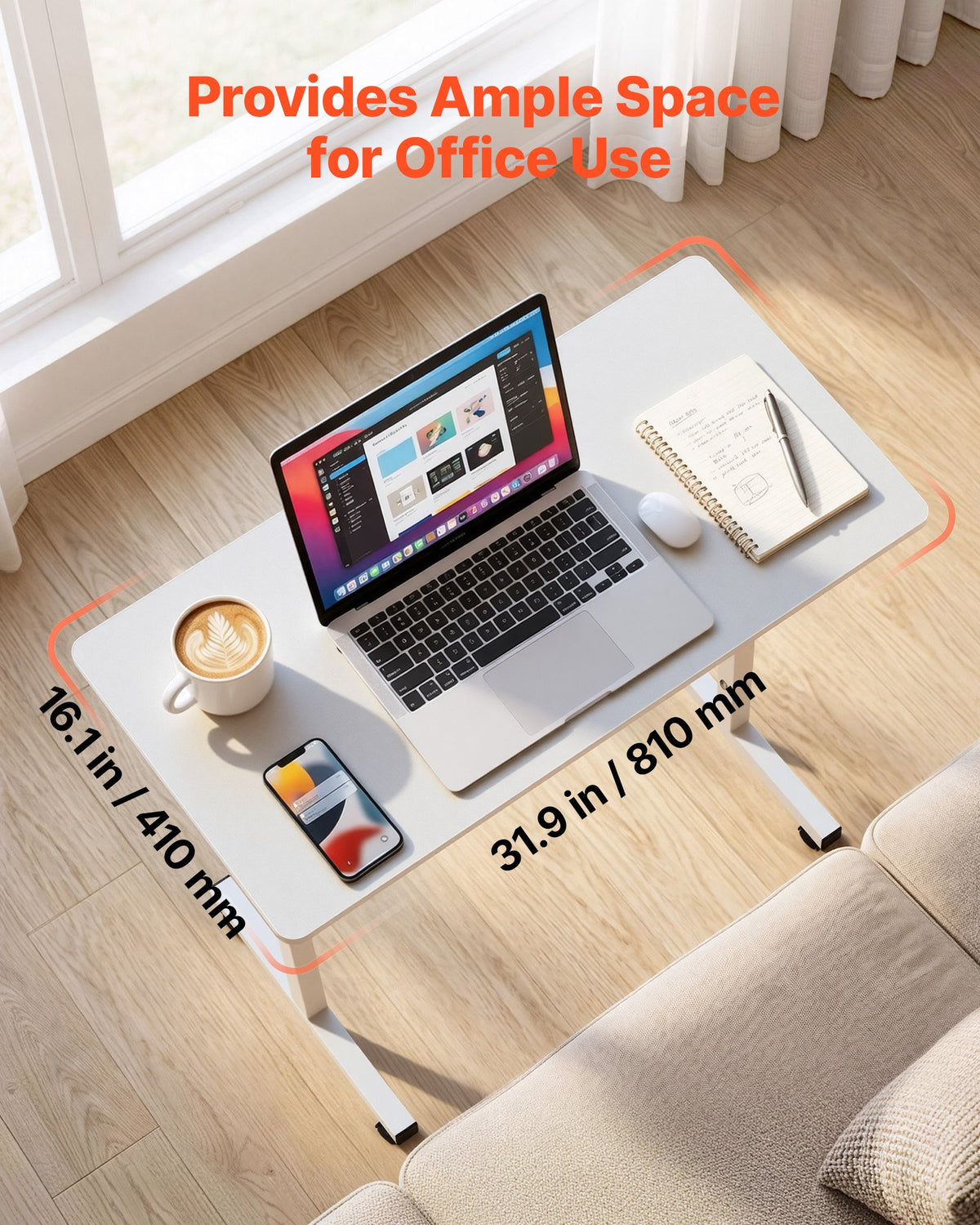 VEVOR Standing Desk, Adjustable Height Mobile Stand Up Desk with Lockable Casters, 32 x 16 in Small Computer Sit Stand Rolling Workstation with Hook, 55.1 lbs Desktop Capacity, for Home Office, White - BGGZTXYAZCGS0HXSV001V0 - view 5
