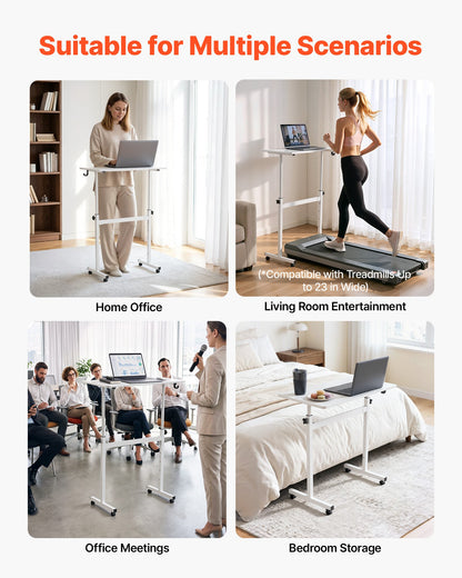 VEVOR Standing Desk, Adjustable Height Mobile Stand Up Desk with Lockable Casters, 32 x 16 in Small Computer Sit Stand Rolling Workstation with Hook, 55.1 lbs Desktop Capacity, for Home Office, White - BGGZTXYAZCGS0HXSV001V0 - view 7