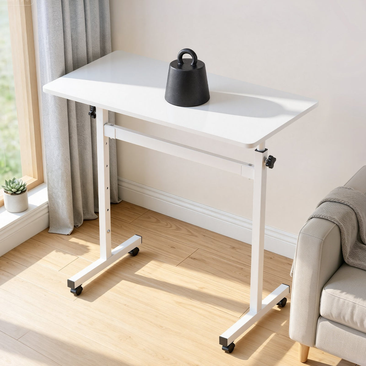 VEVOR Standing Desk, Adjustable Height Mobile Stand Up Desk with Lockable Casters, 32 x 16 in Small Computer Sit Stand Rolling Workstation with Hook, 55.1 lbs Desktop Capacity, for Home Office, White - BGGZTXYAZCGS0HXSV001V0 - view 9