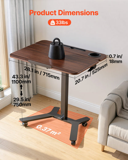 VEVOR Standing Desk, Adjustable Height Mobile Stand Up Desk with Tilting Desktop, 28.2 x 20.7 in Small Computer Sit Stand Workstation, 33 lbs Capacity, Foot Pedal Pneumatic Lift for Home, Office - BGGZTXYAZCGS0MFIW001V0 - view 3