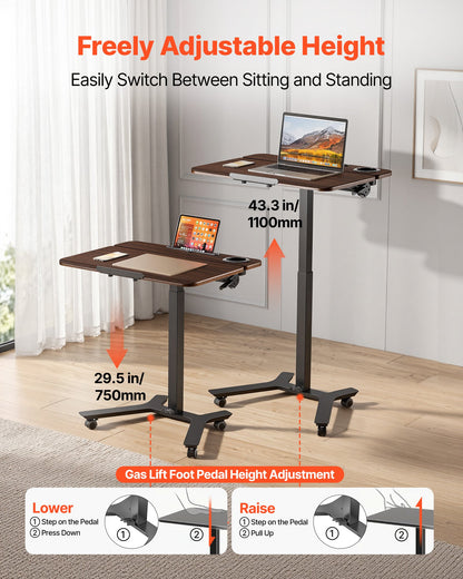 VEVOR Standing Desk, Adjustable Height Mobile Stand Up Desk with Tilting Desktop, 28.2 x 20.7 in Small Computer Sit Stand Workstation, 33 lbs Capacity, Foot Pedal Pneumatic Lift for Home, Office - BGGZTXYAZCGS0MFIW001V0 - view 4