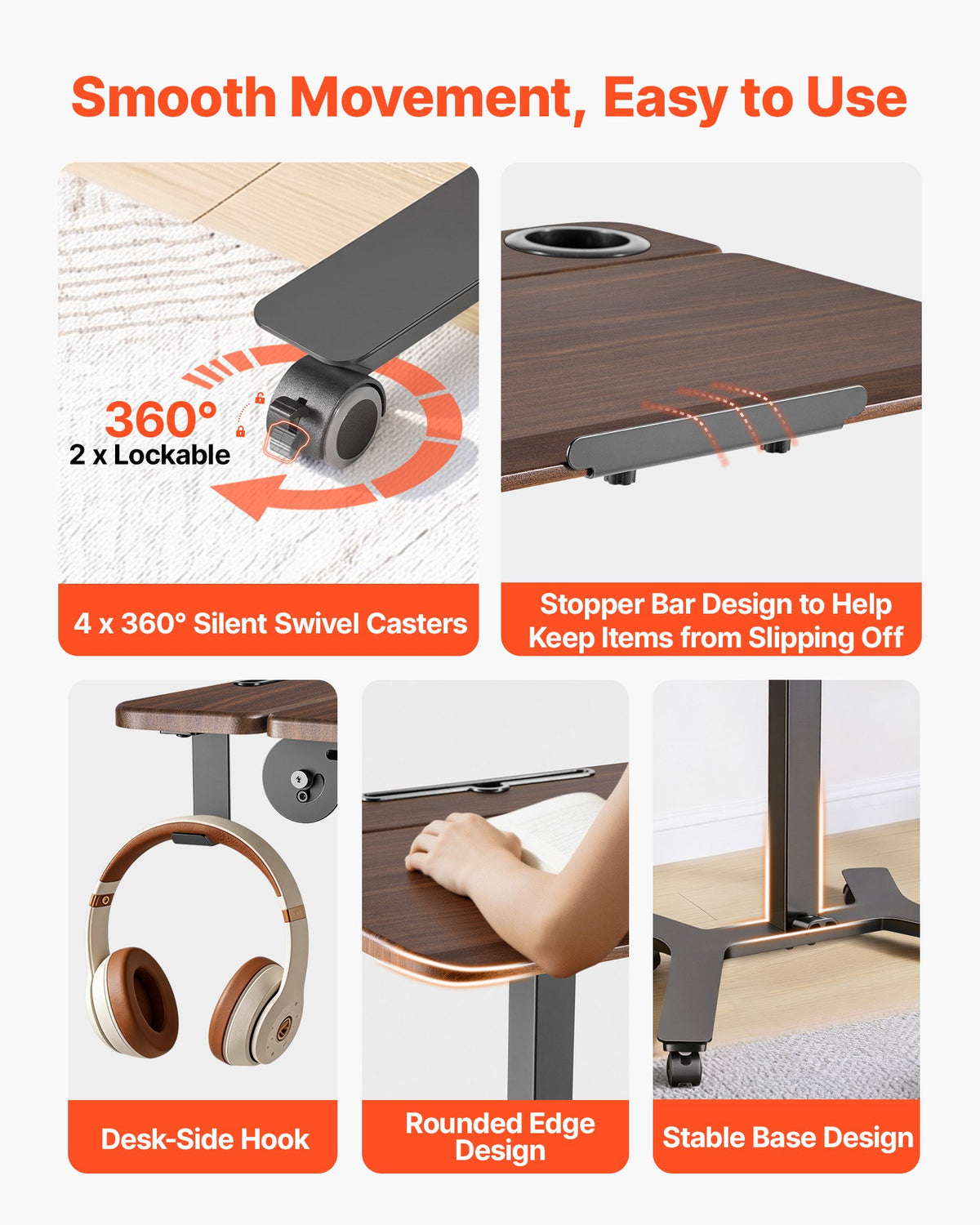 VEVOR Standing Desk, Adjustable Height Mobile Stand Up Desk with Tilting Desktop, 28.2 x 20.7 in Small Computer Sit Stand Workstation, 33 lbs Capacity, Foot Pedal Pneumatic Lift for Home, Office - BGGZTXYAZCGS0MFIW001V0 - view 6