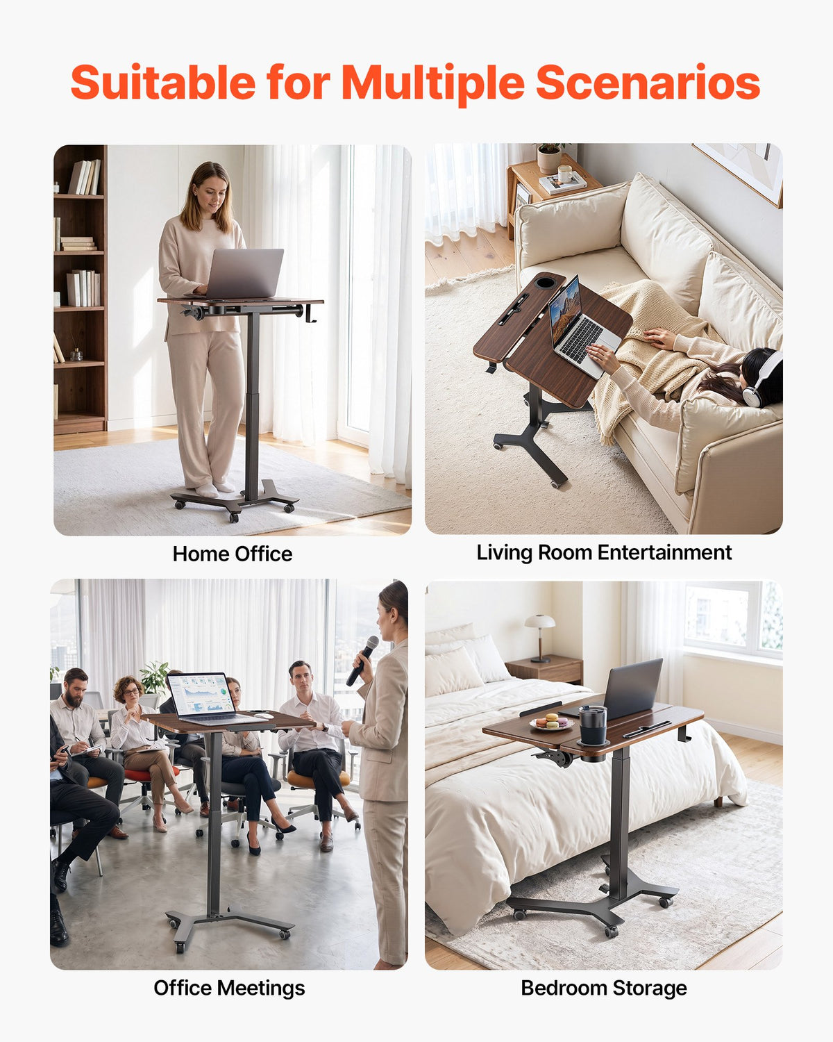 VEVOR Standing Desk, Adjustable Height Mobile Stand Up Desk with Tilting Desktop, 28.2 x 20.7 in Small Computer Sit Stand Workstation, 33 lbs Capacity, Foot Pedal Pneumatic Lift for Home, Office - BGGZTXYAZCGS0MFIW001V0 - view 7