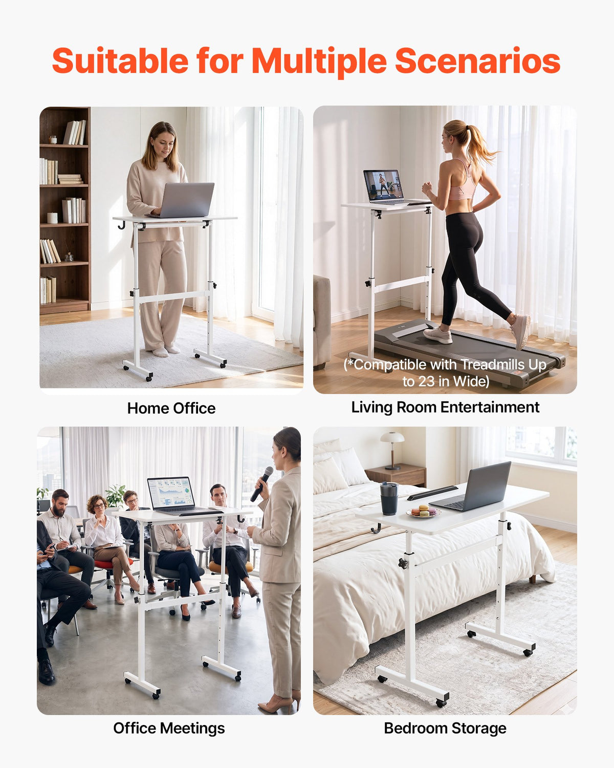 VEVOR Standing Desk, Adjustable Height Mobile Stand Up Desk 360° Tilting Desktop, 32 x 16 in Small Computer Sit Stand Rolling Workstation w/ Hook, Lockable Casters, 55.1 lbs Capacity for Home Office - BGGZTXYAZCGS857VI001V0 - view 7