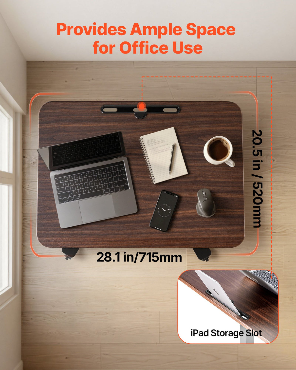 VEVOR Standing Desk, Adjustable Height Mobile Stand Up Desk w/ Casters, 28.2 x 20.5 in Small Computer Sit Stand Rolling Workstation w/ Hook, 33 lbs Capacity, Foot Pedal Pneumatic Lift for Home Office - BGGZTXYAZCGSBKASI001V0 - view 5