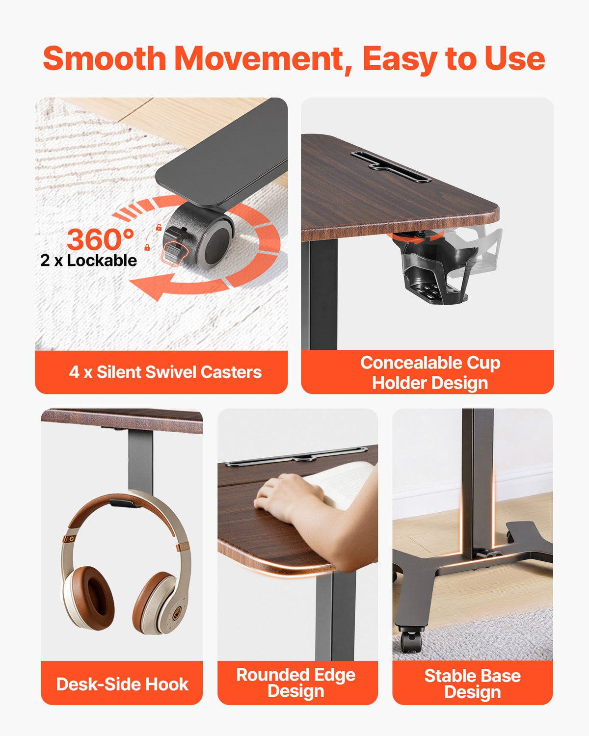VEVOR Standing Desk, Adjustable Height Mobile Stand Up Desk w/ Casters, 28.2 x 20.5 in Small Computer Sit Stand Rolling Workstation w/ Hook, 33 lbs Capacity, Foot Pedal Pneumatic Lift for Home Office - BGGZTXYAZCGSBKASI001V0 - view 6
