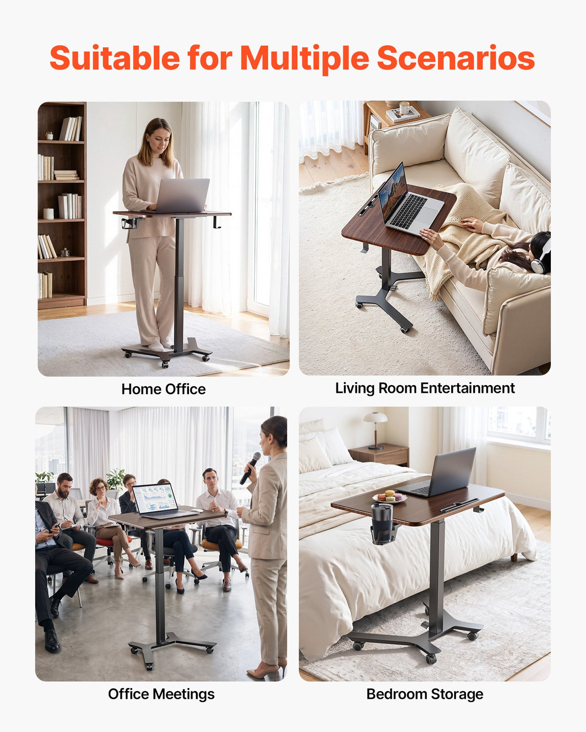 VEVOR Standing Desk, Adjustable Height Mobile Stand Up Desk w/ Casters, 28.2 x 20.5 in Small Computer Sit Stand Rolling Workstation w/ Hook, 33 lbs Capacity, Foot Pedal Pneumatic Lift for Home Office - BGGZTXYAZCGSBKASI001V0 - view 7