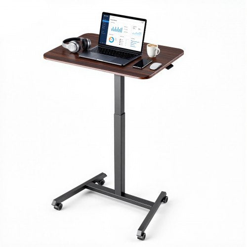 VEVOR Standing Desk, Adjustable Height Mobile Stand Up Desk with 4 Casters, 25.6 x 19 in Small Computer Sit Stand Rolling Workstation with Hook, 33 lbs Desktop Capacity, Ideal for Home Office, Brown - BGGZTXYAZCGSQ6NUW001V0 - view 2