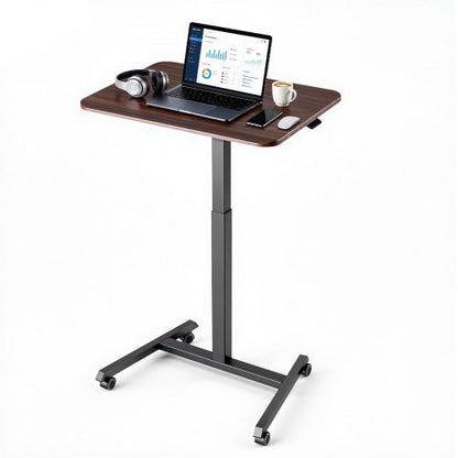 VEVOR Standing Desk, Adjustable Height Mobile Stand Up Desk with 4 Casters, 25.6 x 19 in Small Computer Sit Stand Rolling Workstation with Hook, 33 lbs Desktop Capacity, Ideal for Home Office, Brown - BGGZTXYAZCGSQ6NUW001V0 - view 2