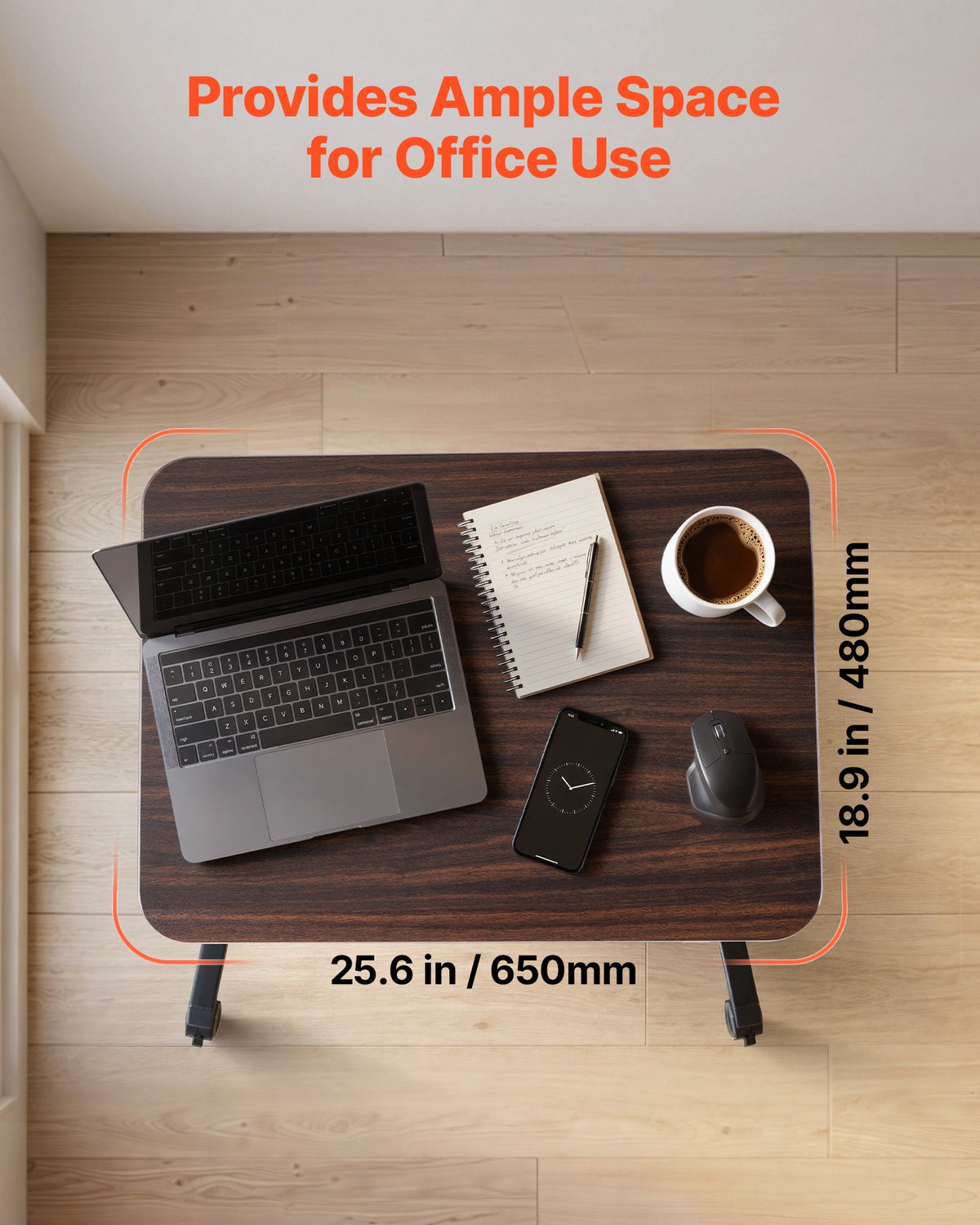VEVOR Standing Desk, Adjustable Height Mobile Stand Up Desk with 4 Casters, 25.6 x 19 in Small Computer Sit Stand Rolling Workstation with Hook, 33 lbs Desktop Capacity, Ideal for Home Office, Brown - BGGZTXYAZCGSQ6NUW001V0 - view 5