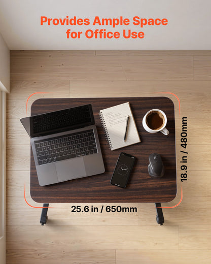 VEVOR Standing Desk, Adjustable Height Mobile Stand Up Desk with 4 Casters, 25.6 x 19 in Small Computer Sit Stand Rolling Workstation with Hook, 33 lbs Desktop Capacity, Ideal for Home Office, Brown - BGGZTXYAZCGSQ6NUW001V0 - view 5