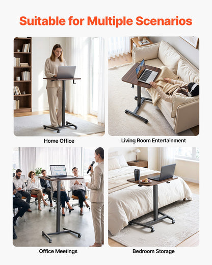 VEVOR Standing Desk, Adjustable Height Mobile Stand Up Desk with 4 Casters, 25.6 x 19 in Small Computer Sit Stand Rolling Workstation with Hook, 33 lbs Desktop Capacity, Ideal for Home Office, Brown - BGGZTXYAZCGSQ6NUW001V0 - view 7