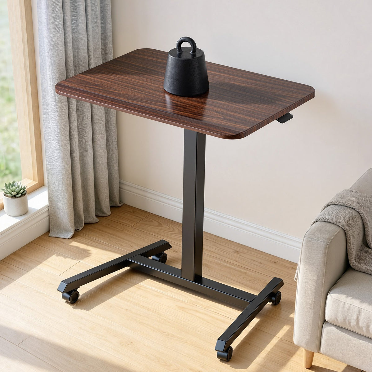 VEVOR Standing Desk, Adjustable Height Mobile Stand Up Desk with 4 Casters, 25.6 x 19 in Small Computer Sit Stand Rolling Workstation with Hook, 33 lbs Desktop Capacity, Ideal for Home Office, Brown - BGGZTXYAZCGSQ6NUW001V0 - view 9