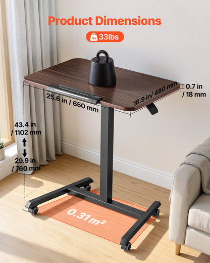 VEVOR Standing Desk, Adjustable Height Mobile Stand Up Desk with Tilting Desktop, 25.6 x 19 in Small Computer Sit Stand Rolling Workstation with 4 Casters, 33 lbs Capacity, Ideal for Home Office - BGGZTXYAZCGSWY94R001V0 - view 3