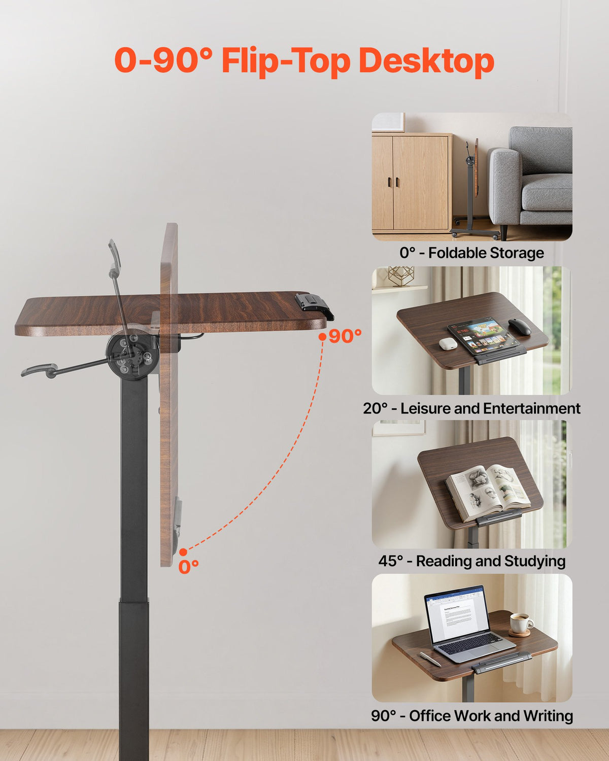 VEVOR Standing Desk, Adjustable Height Mobile Stand Up Desk with Tilting Desktop, 25.6 x 19 in Small Computer Sit Stand Rolling Workstation with 4 Casters, 33 lbs Capacity, Ideal for Home Office - BGGZTXYAZCGSWY94R001V0 - view 5