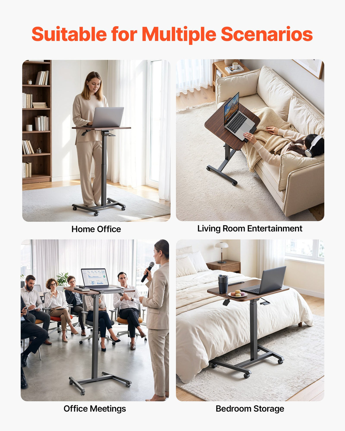 VEVOR Standing Desk, Adjustable Height Mobile Stand Up Desk with Tilting Desktop, 25.6 x 19 in Small Computer Sit Stand Rolling Workstation with 4 Casters, 33 lbs Capacity, Ideal for Home Office - BGGZTXYAZCGSWY94R001V0 - view 7