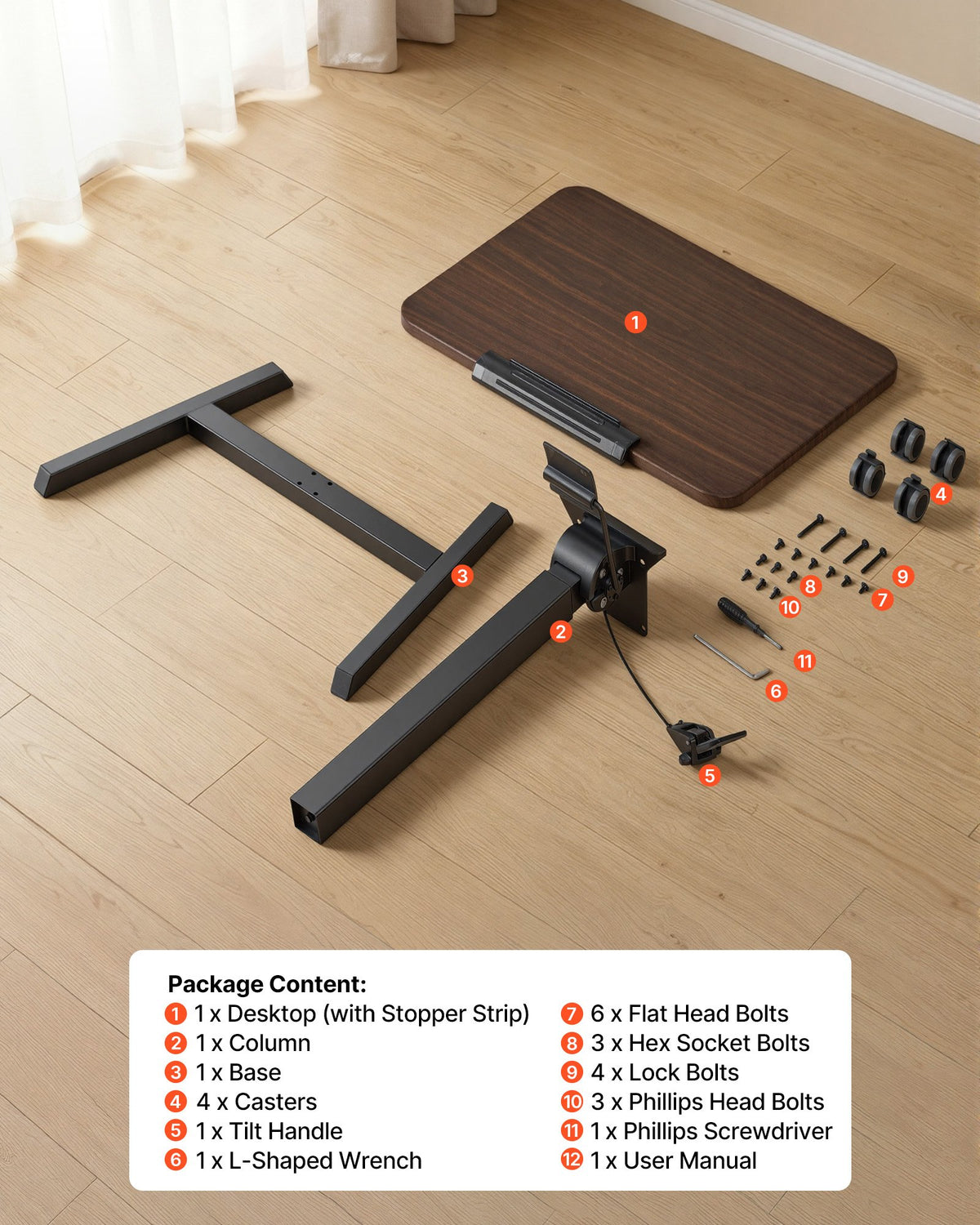 VEVOR Standing Desk, Adjustable Height Mobile Stand Up Desk with Tilting Desktop, 25.6 x 19 in Small Computer Sit Stand Rolling Workstation with 4 Casters, 33 lbs Capacity, Ideal for Home Office - BGGZTXYAZCGSWY94R001V0 - view 8