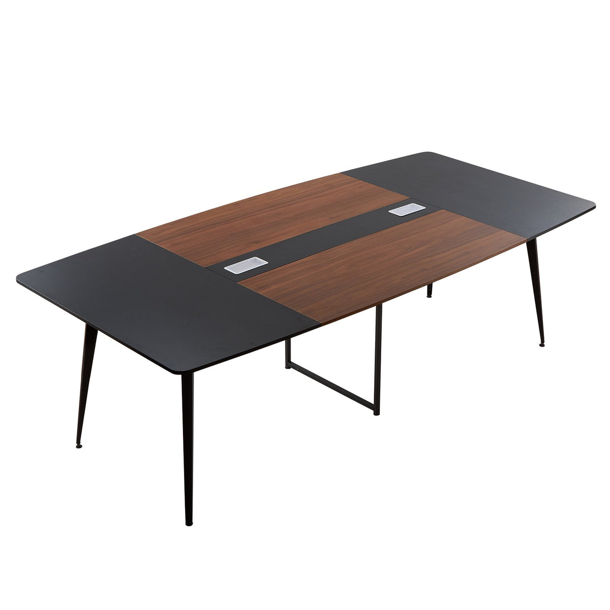VEVOR Conference Table, 8 ft Boat Shaped Office Meeting Table for 10 Person, Modern Large Boat Meeting Desk with Metal Legs, Ideal for Office, Boardroom, Conference Room, Easy Assembly, Black & Brown - BGHYZCX8FT00WKUN4001V0 - view 1