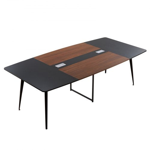 VEVOR Conference Table, 8 ft Boat Shaped Office Meeting Table for 10 Person, Modern Large Boat Meeting Desk with Metal Legs, Ideal for Office, Boardroom, Conference Room, Easy Assembly, Black & Brown - BGHYZCX8FT00WKUN4001V0 - view 2