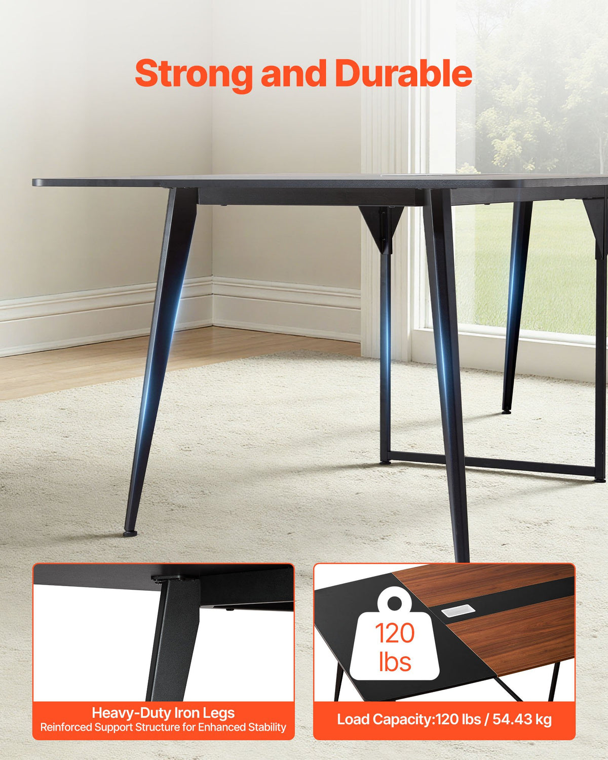 VEVOR Conference Table, 8 ft Boat Shaped Office Meeting Table for 10 Person, Modern Large Boat Meeting Desk with Metal Legs, Ideal for Office, Boardroom, Conference Room, Easy Assembly, Black & Brown - BGHYZCX8FT00WKUN4001V0 - view 4