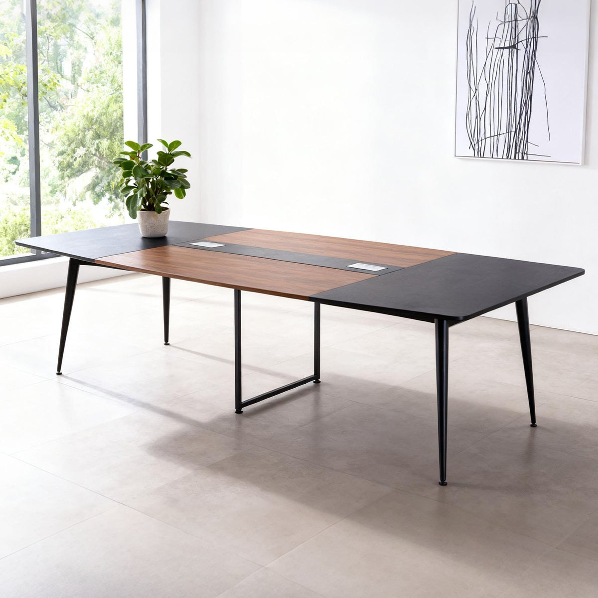 VEVOR Conference Table, 8 ft Boat Shaped Office Meeting Table for 10 Person, Modern Large Boat Meeting Desk with Metal Legs, Ideal for Office, Boardroom, Conference Room, Easy Assembly, Black & Brown - BGHYZCX8FT00WKUN4001V0 - view 9