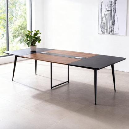 VEVOR Conference Table, 8 ft Boat Shaped Office Meeting Table for 10 Person, Modern Large Boat Meeting Desk with Metal Legs, Ideal for Office, Boardroom, Conference Room, Easy Assembly, Black & Brown - BGHYZCX8FT00WKUN4001V0 - view 9