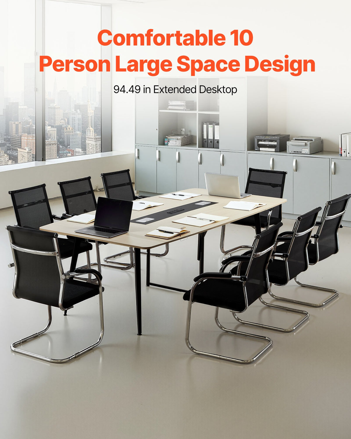 VEVOR Conference Table, 8 ft Boat Shaped Office Meeting Table with Charge Station for 10 Person, Modern Boat Seminar Meeting Desk with Metal Legs for Office, Boardroom, Conference Room, Easy Assembly - BGHYZCX8FT1JXVIB8001V1 - view 3
