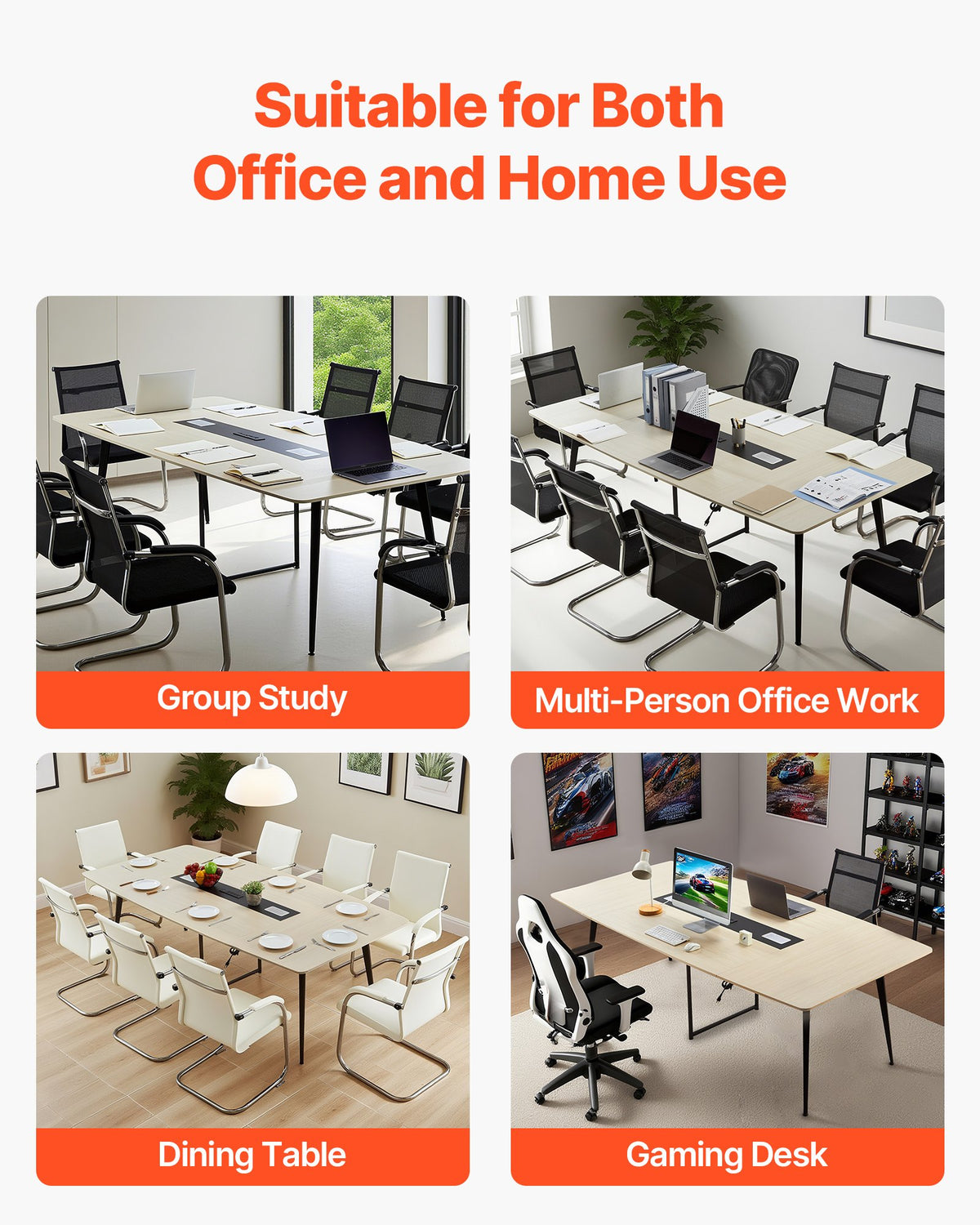 VEVOR Conference Table, 8 ft Boat Shaped Office Meeting Table with Charge Station for 10 Person, Modern Boat Seminar Meeting Desk with Metal Legs for Office, Boardroom, Conference Room, Easy Assembly - BGHYZCX8FT1JXVIB8001V1 - view 7